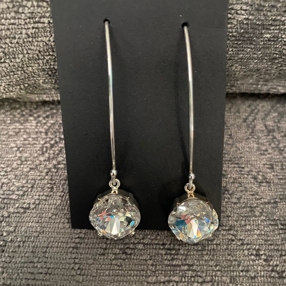 Swarovski 12mm fancy cushion cut crystal and sterling silver earrings. Stunning